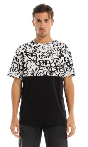 97645 Bi-Tone Patterned Black & White Cotton T-Shirt