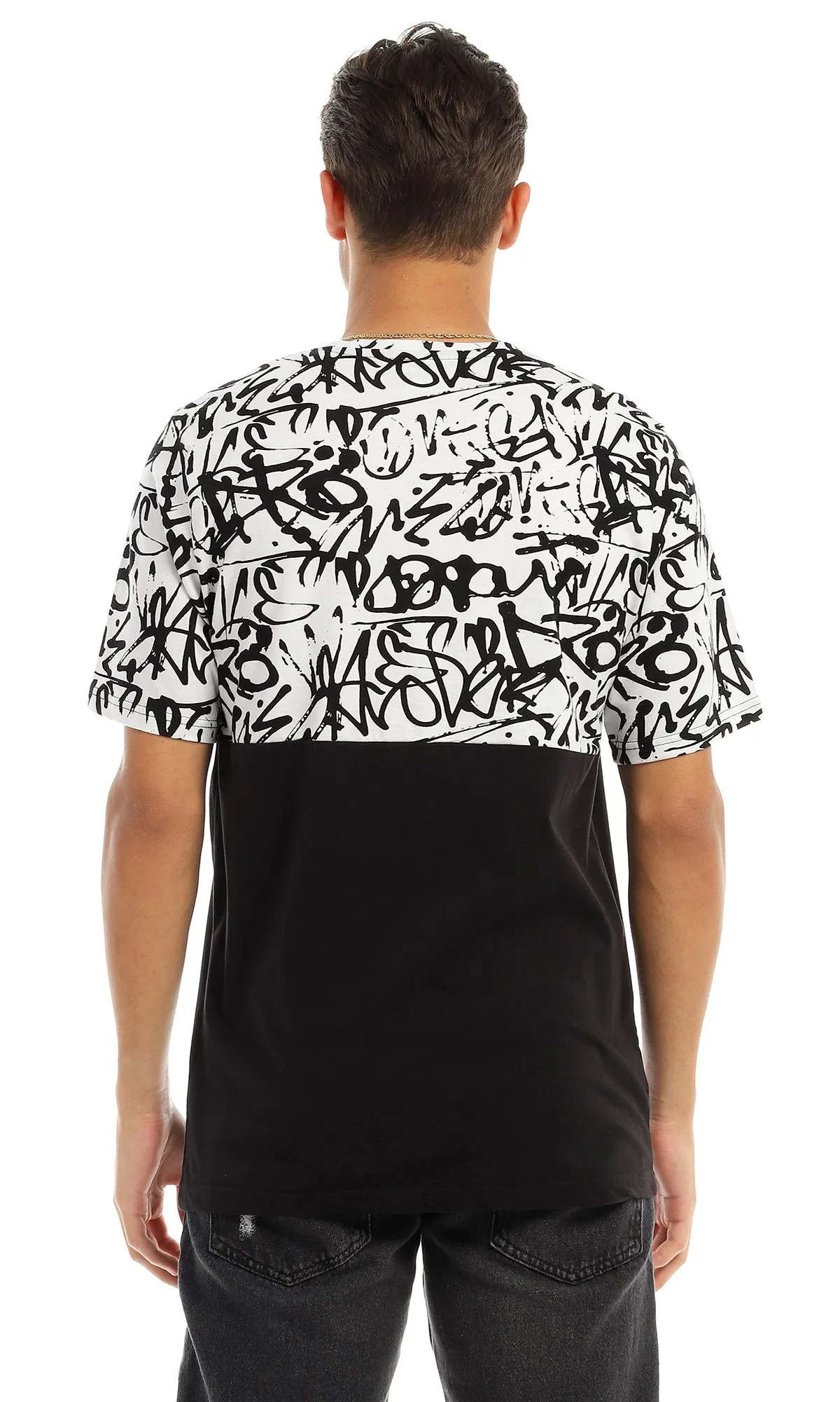 97645 Bi-Tone Patterned Black & White Cotton T-Shirt