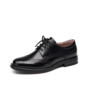 BeauToday Genuine Leather Oxford Shoes Lace Up Brogue Shoes for Women