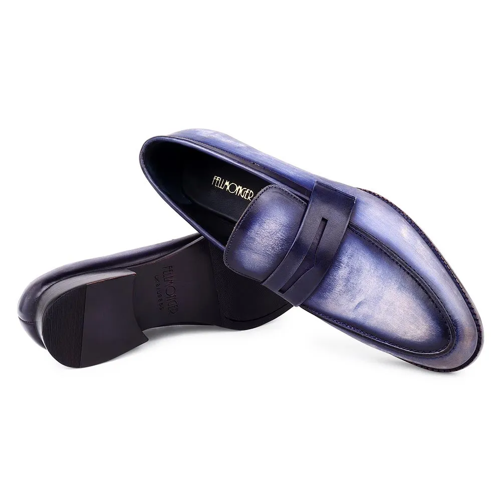 Blue Handpainted Patina Washed Classic Penny Loafers