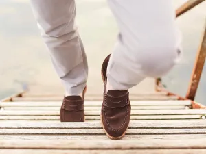 Brown Suede Calliope Penny Loafers - SS23