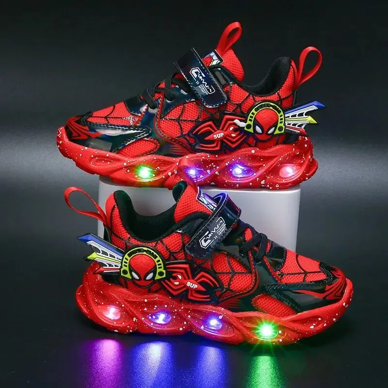 Cartoon Spiderman Sparkle LED Sneakers Shoes