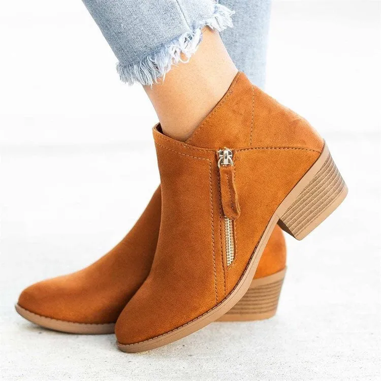 Comelyy Side Zip Chunky Heel Ankle Boots