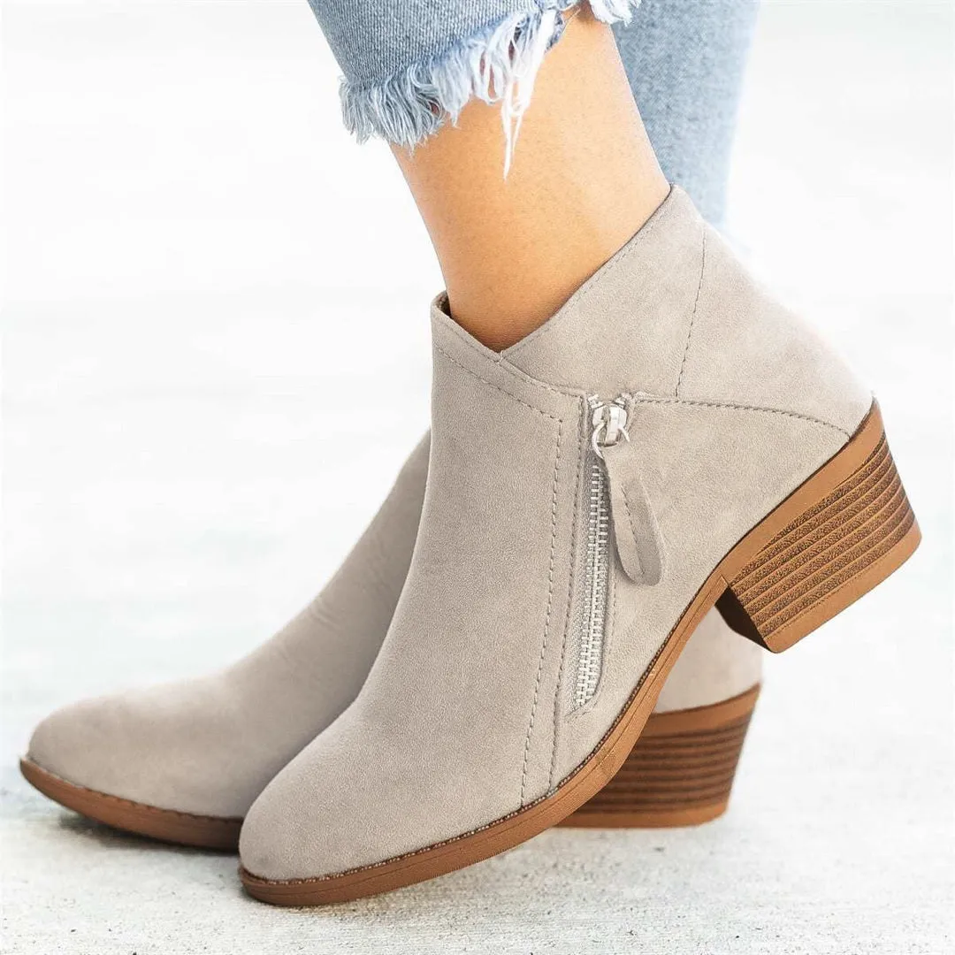 Comelyy Side Zip Chunky Heel Ankle Boots