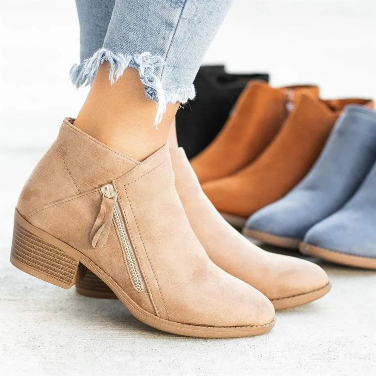 Comelyy Side Zip Chunky Heel Ankle Boots