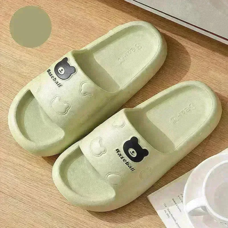 Cute Cartoon Bear Slippers For Women Summer Indoor Thick-soled Non-slip Floor Bathroom Home Slippers Men House Shoes