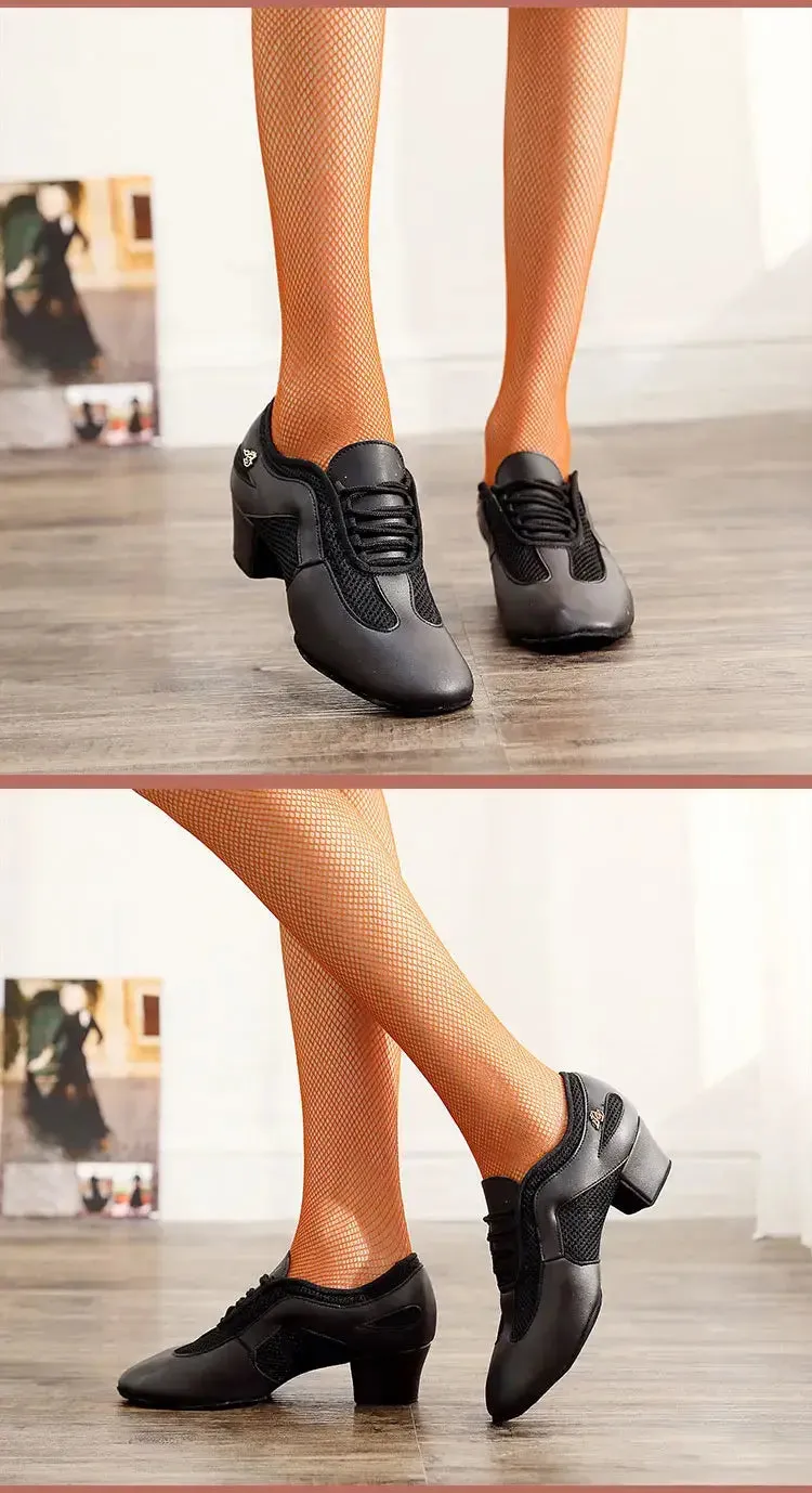 Flex Practice Soft Black Latin Dance Shoes – 1.5'' Heel with Suede Sole