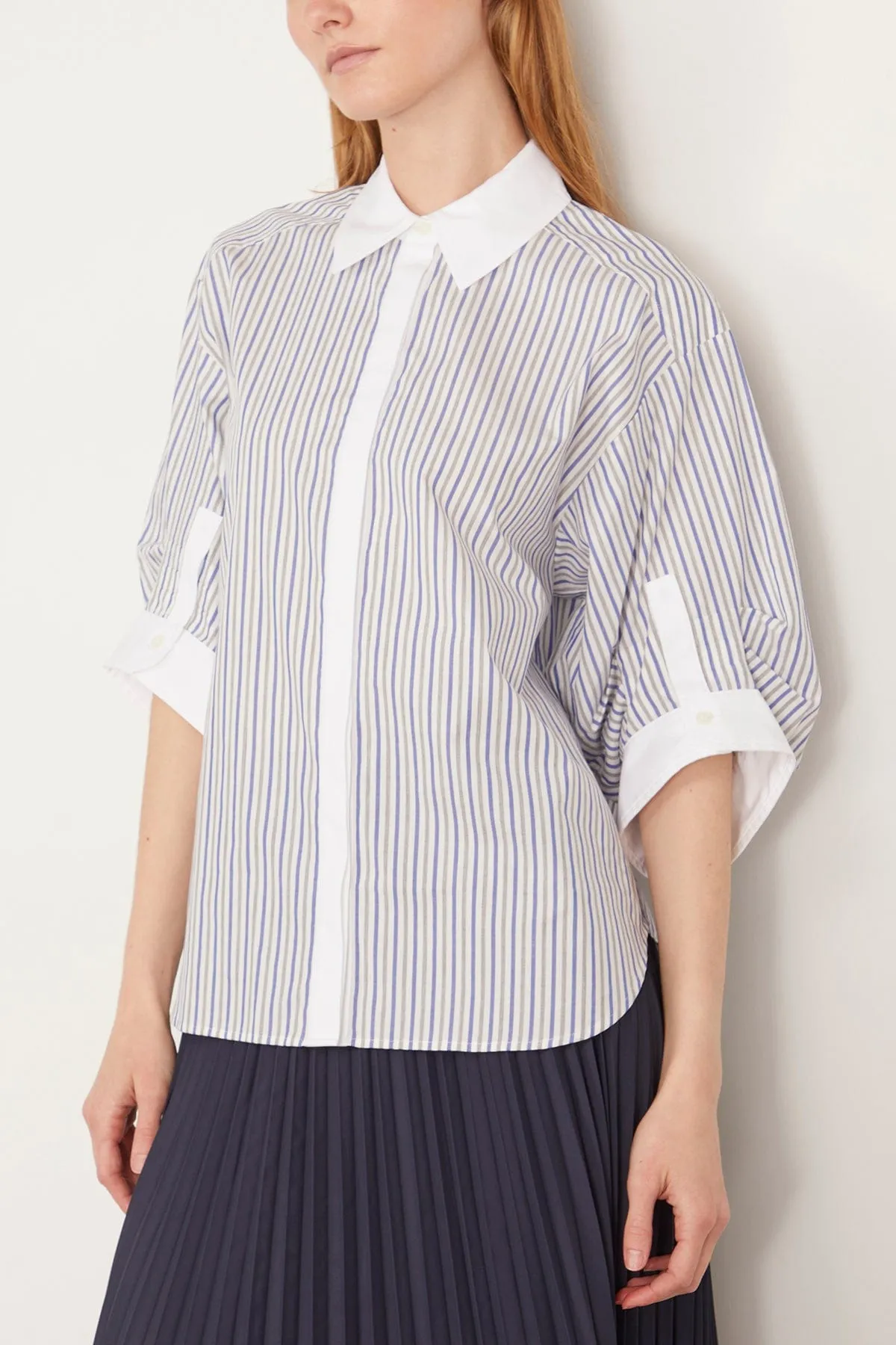 Gemma Three Quarter Sleeve Shirt in Cool Gray Stripe