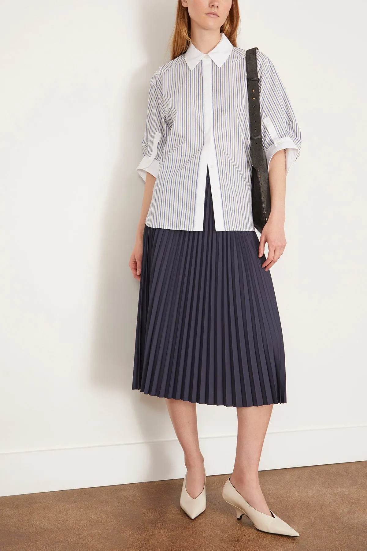 Gemma Three Quarter Sleeve Shirt in Cool Gray Stripe