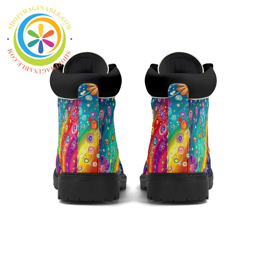 Happy Flower Rainbow Ladies Boots