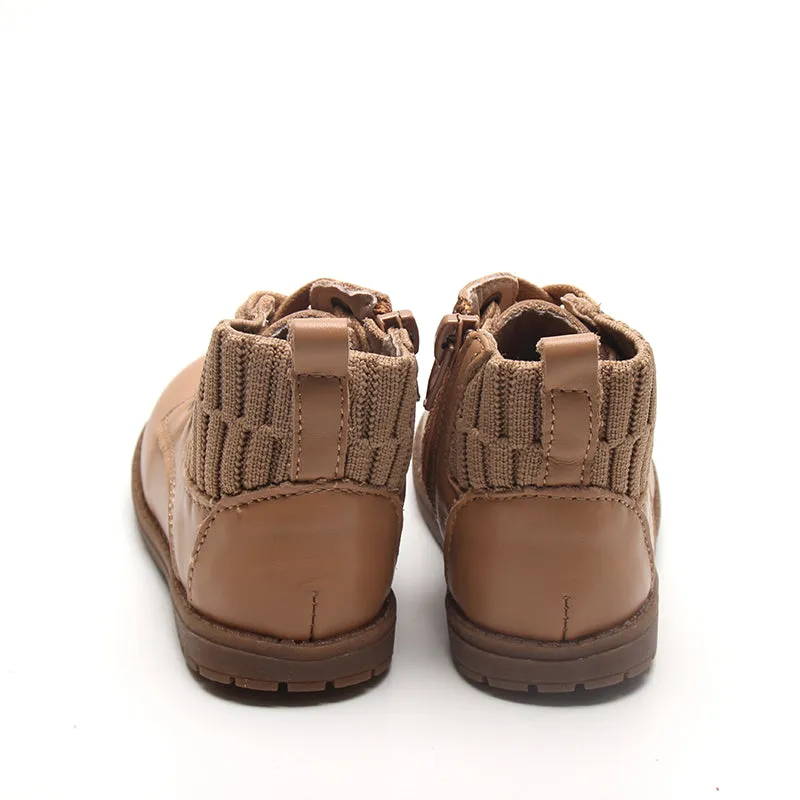 Leather Knit Combat Boot | Color 'Tan'