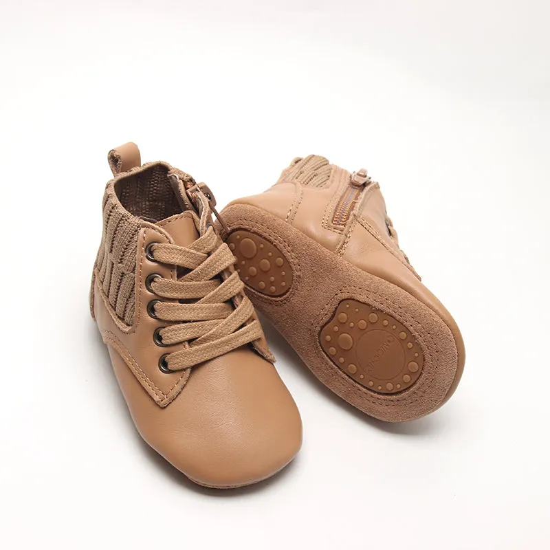 Leather Knit Combat Boot | Color 'Tan'