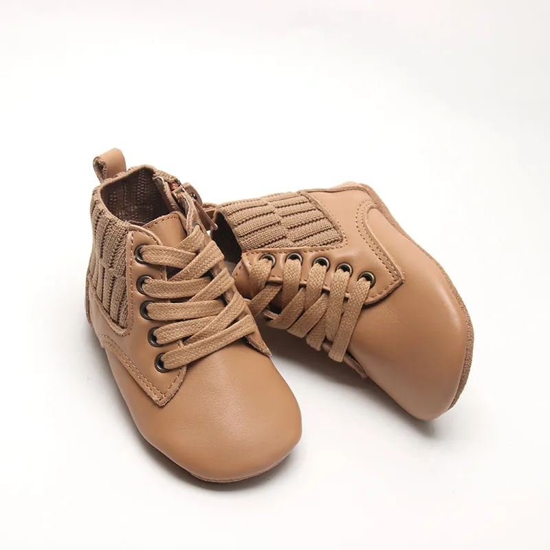 Leather Knit Combat Boot | Color 'Tan'