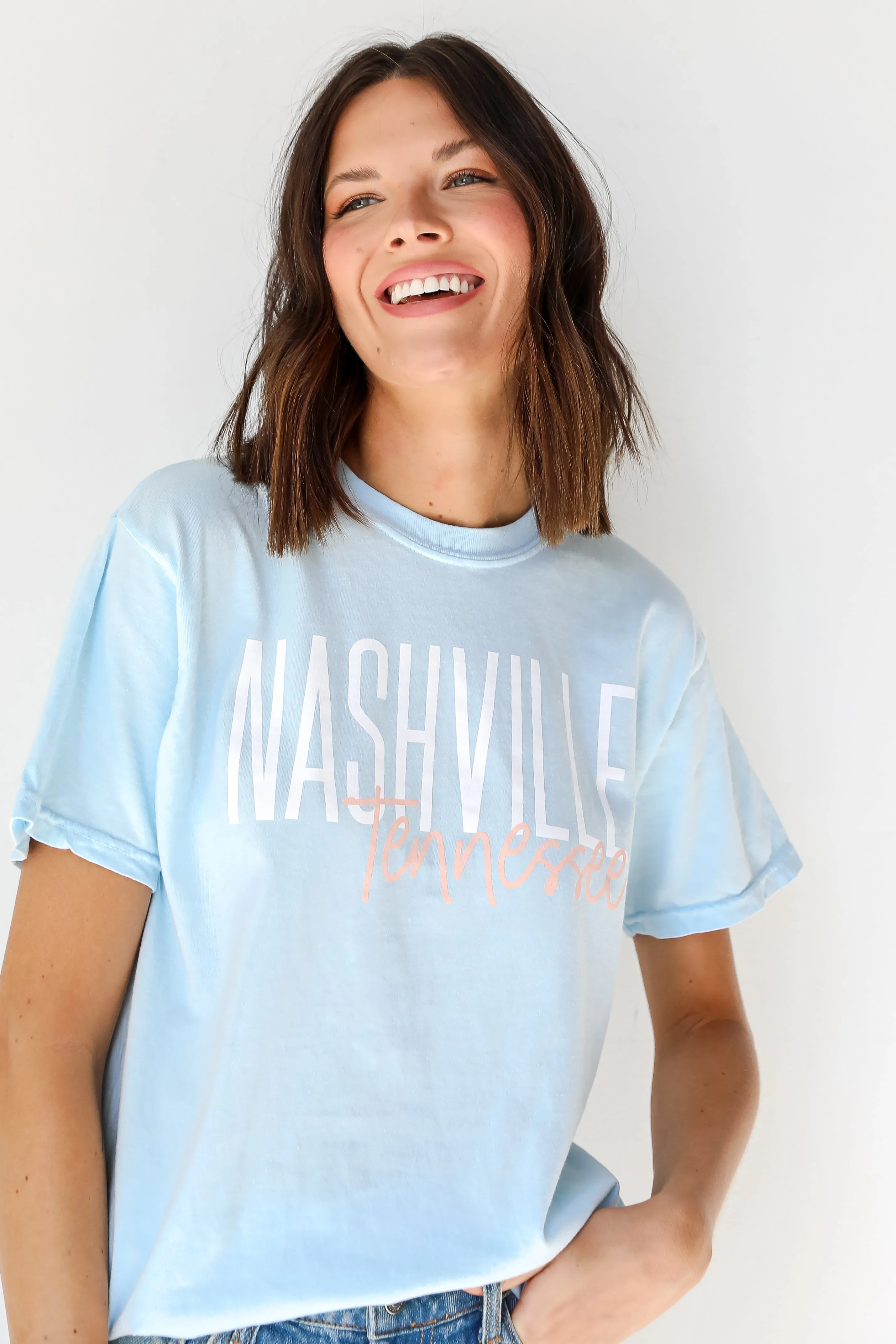 Light Blue Nashville Tennessee Script Tee