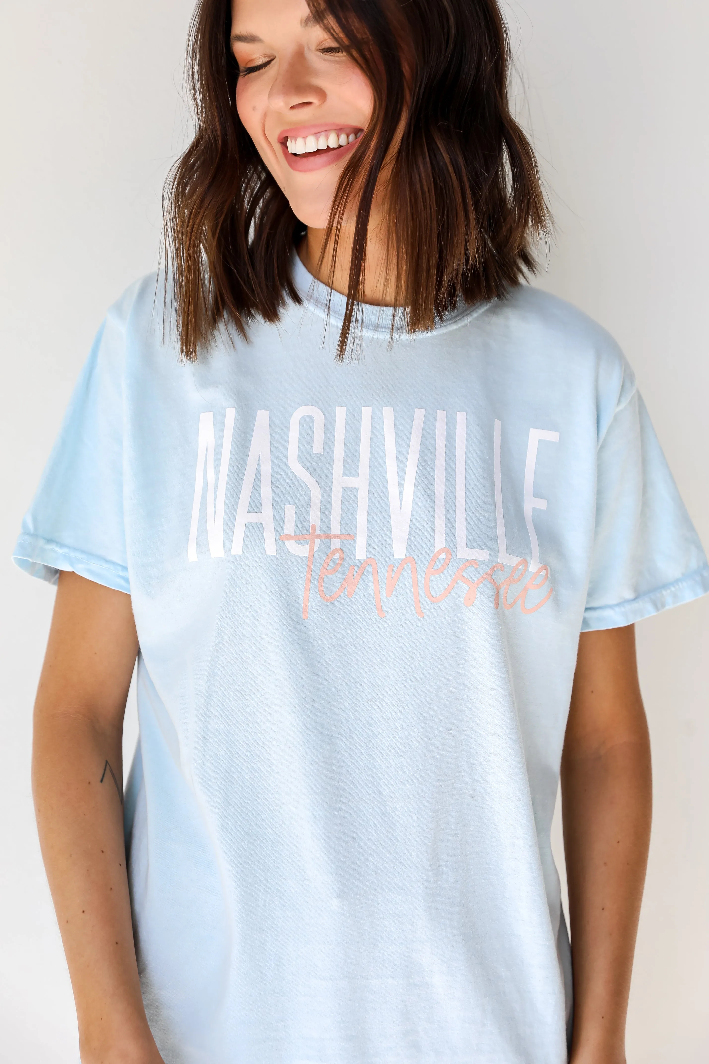 Light Blue Nashville Tennessee Script Tee