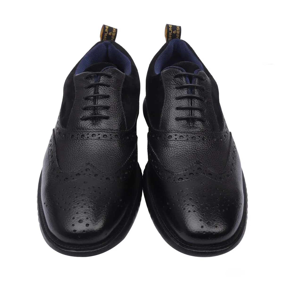 Light Weight Dress Sneaker in Black Leather Black Velvet Brogue Oxford Shoe For Men by Brune & Bareskin