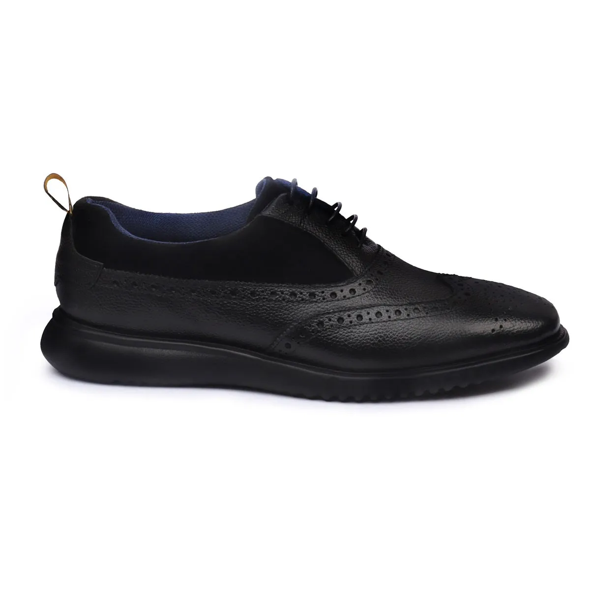 Light Weight Dress Sneaker in Black Leather Black Velvet Brogue Oxford Shoe For Men by Brune & Bareskin