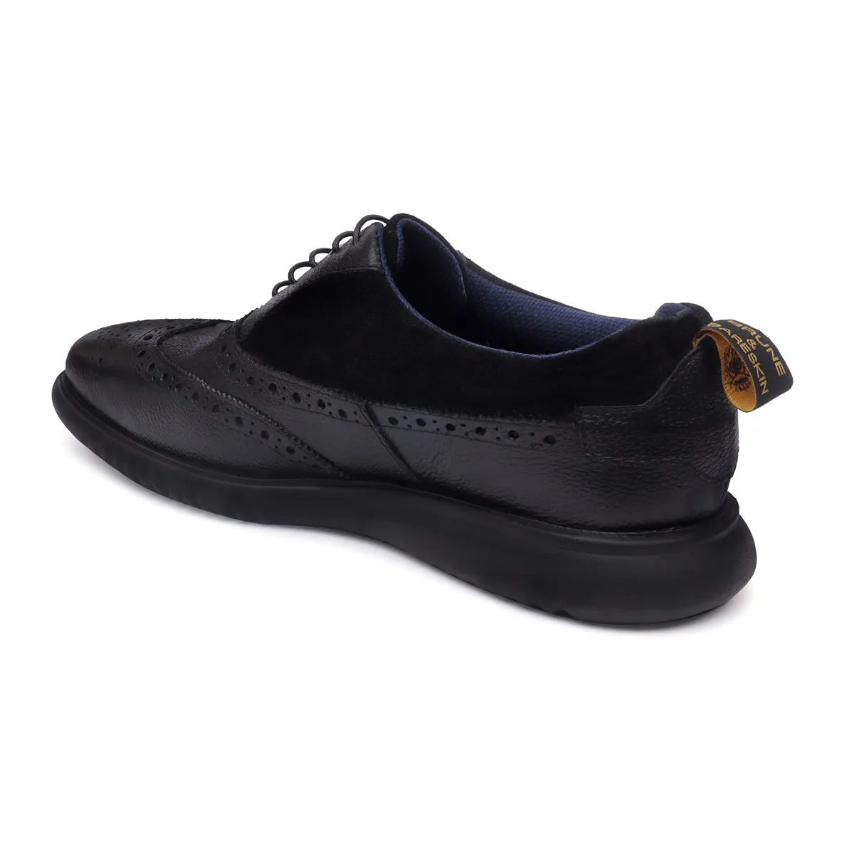 Light Weight Dress Sneaker in Black Leather Black Velvet Brogue Oxford Shoe For Men by Brune & Bareskin
