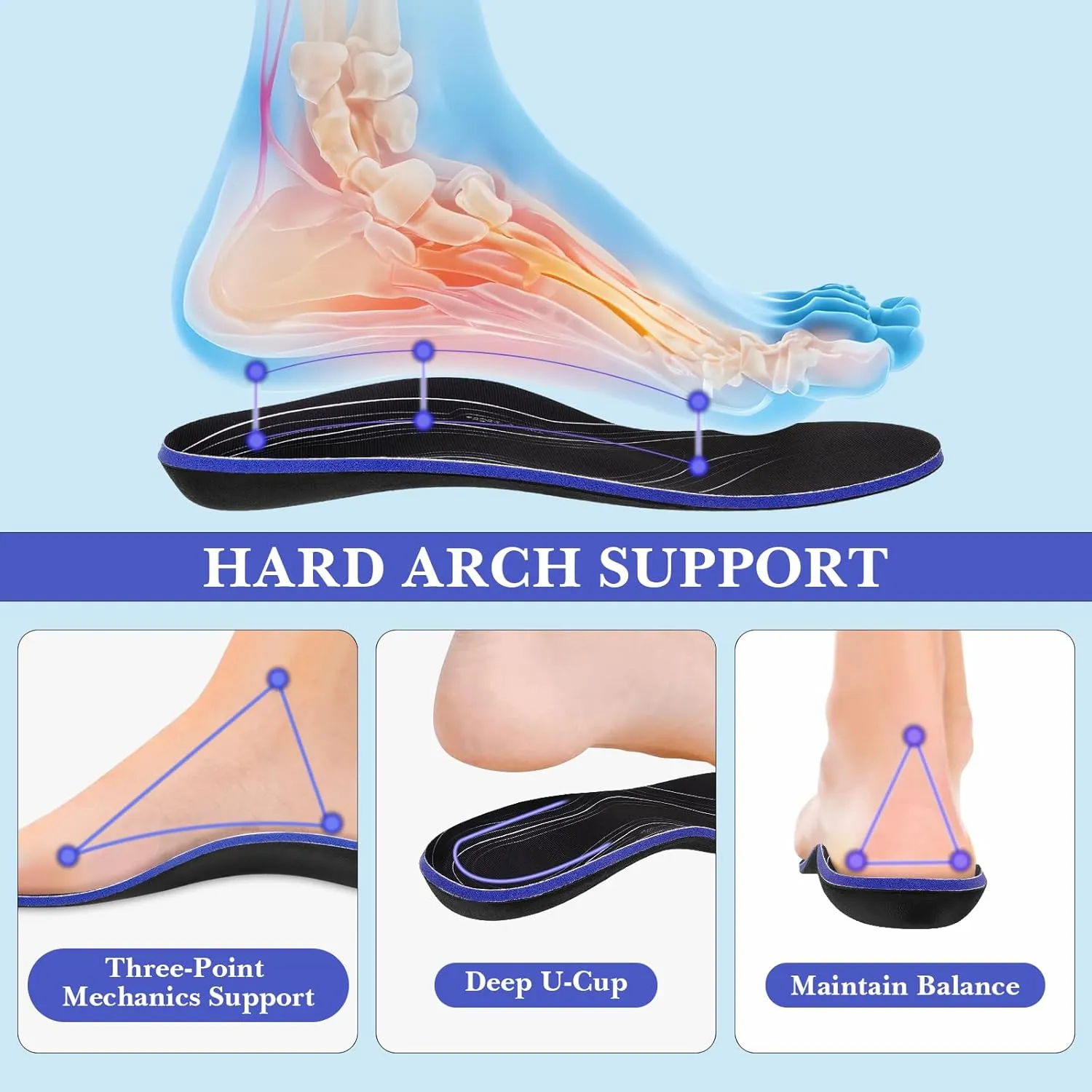 Linkidea 2 Pairs Arch Support Shoe Insoles Compatible with Brooks Ghost 15, GTS 23, Anthem 6, Replacement Shoe Inserts, Shock Absorption Cushion (US Men 7.5/Women 9)