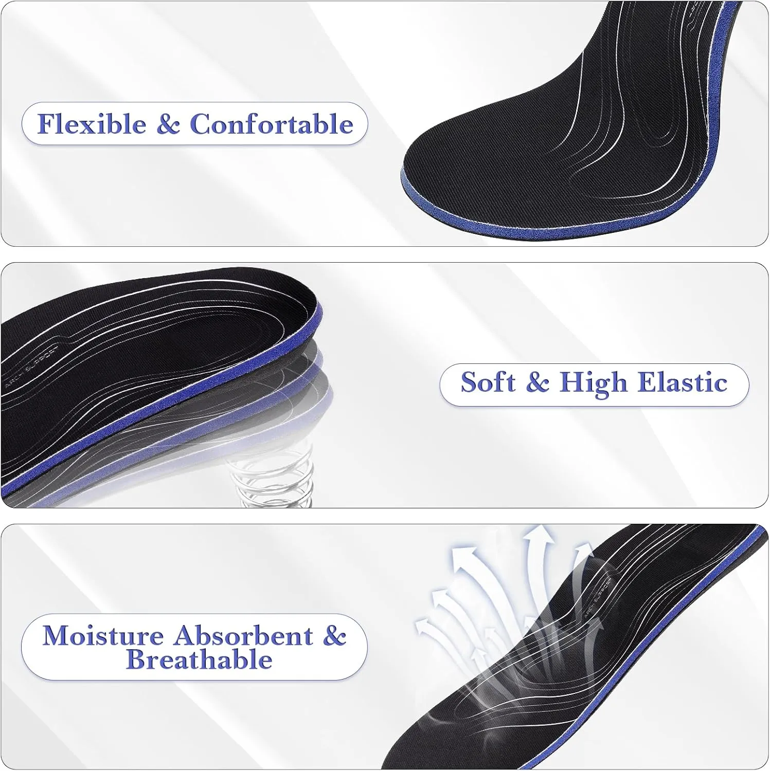 Linkidea 2 Pairs Arch Support Shoe Insoles Compatible with Brooks Ghost 15, GTS 23, Anthem 6, Replacement Shoe Inserts, Shock Absorption Cushion (US Men 7.5/Women 9)