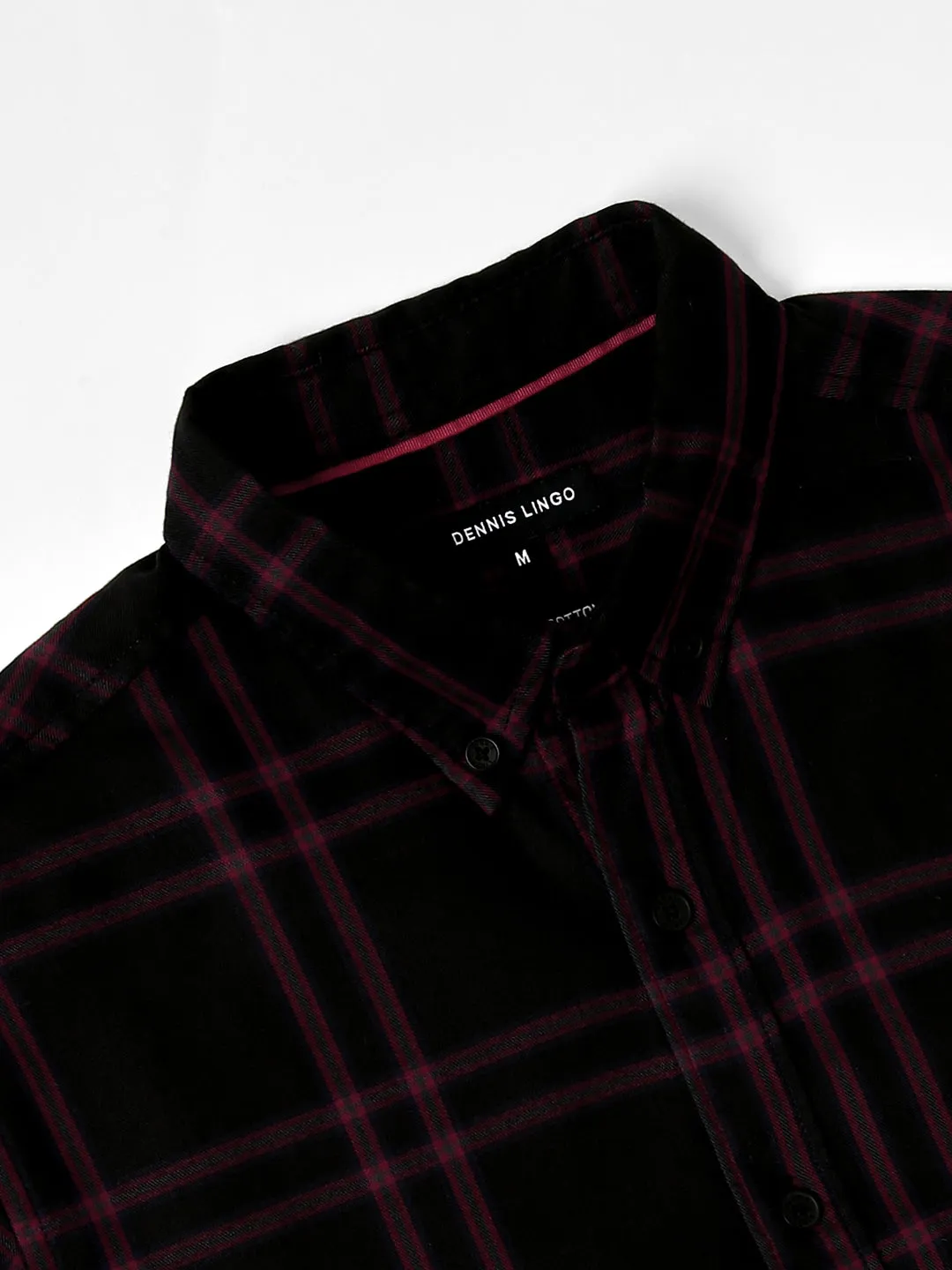 Men's Button-Down Collar Slim Fit Windowpane Checks Opaque Cotton Casual Shirt