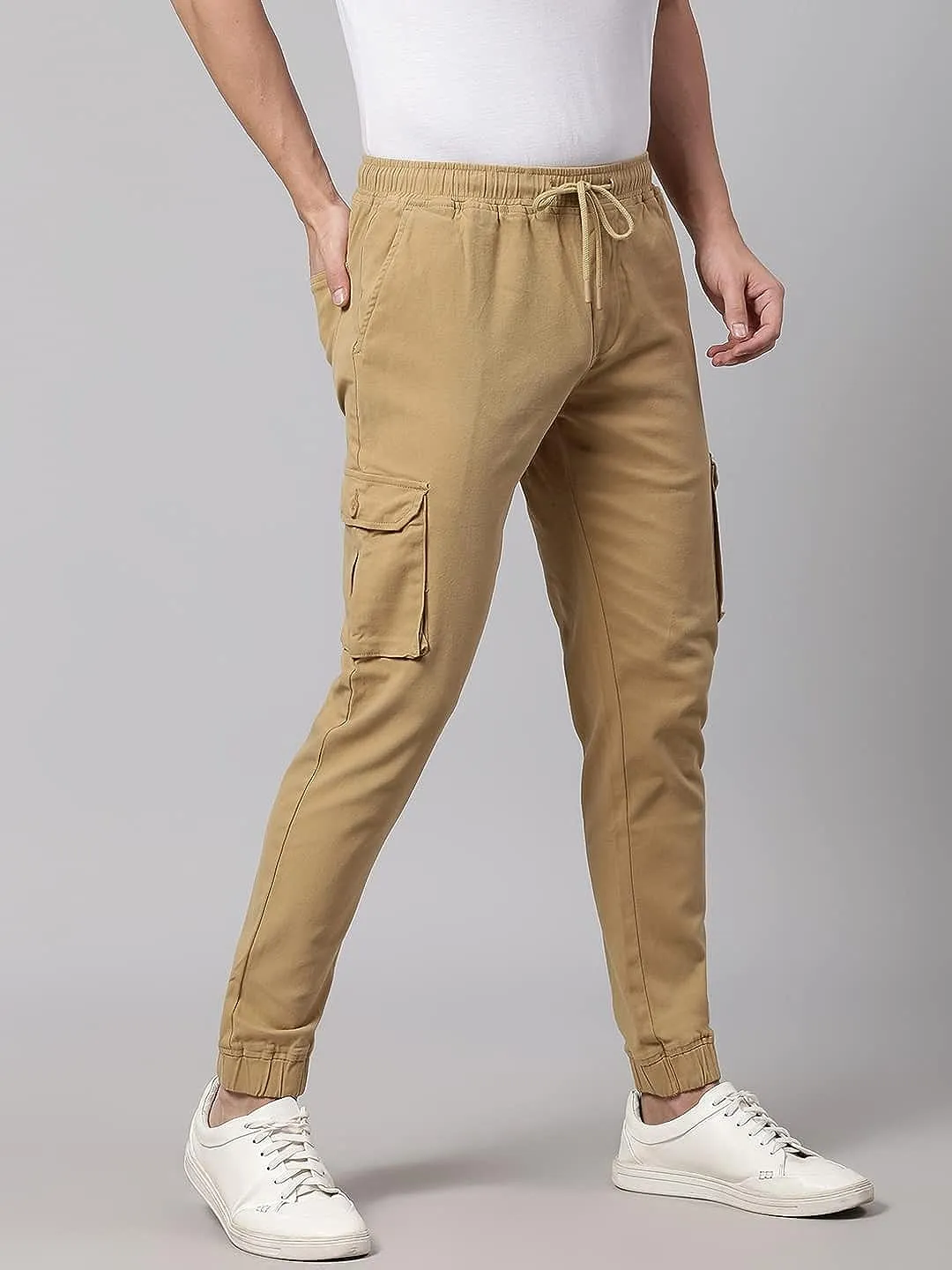 Men's Khaki Tapered Fit Cargo Joggers
