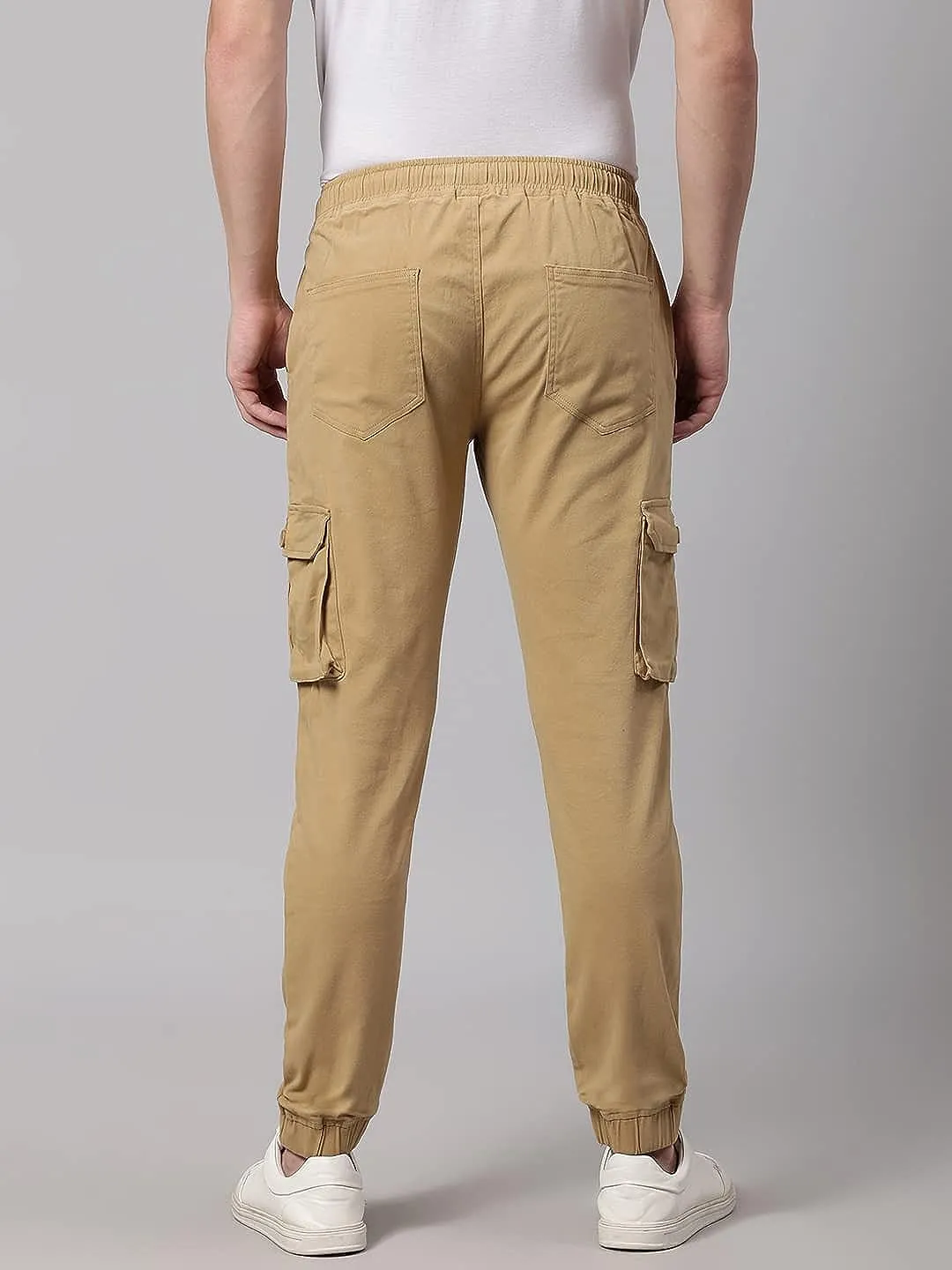 Men's Khaki Tapered Fit Cargo Joggers