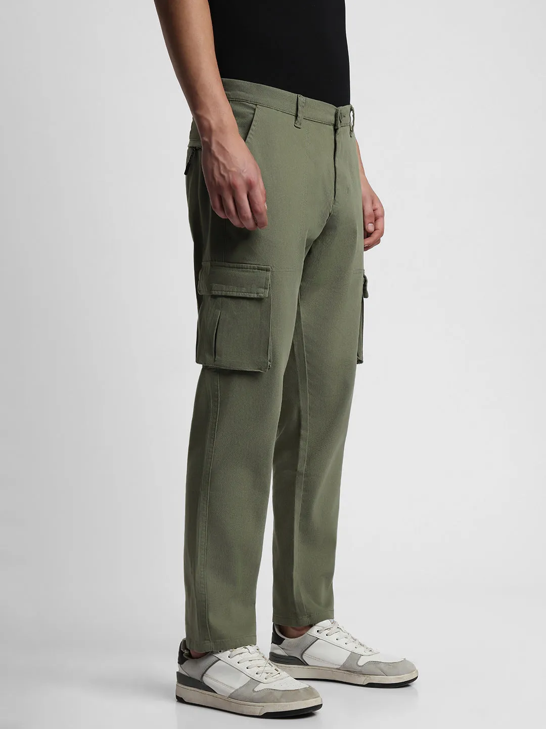 Men's Light olive with Button and fly Closure Cargo trousers