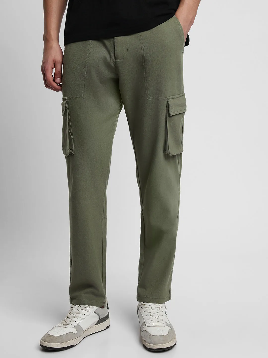 Men's Light olive with Button and fly Closure Cargo trousers