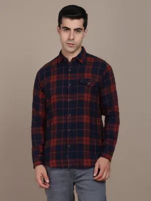 Men's Regular Collar Slim Fit Checks Grey Casual Shirts