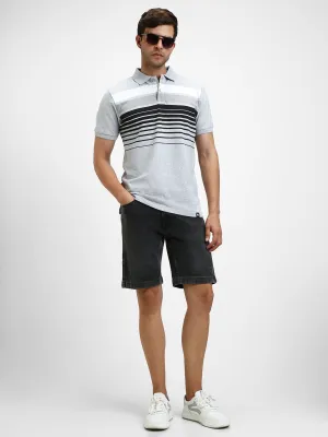 Men's Spread Collar Regular Fit Y/D Stripes Grey T-shirt