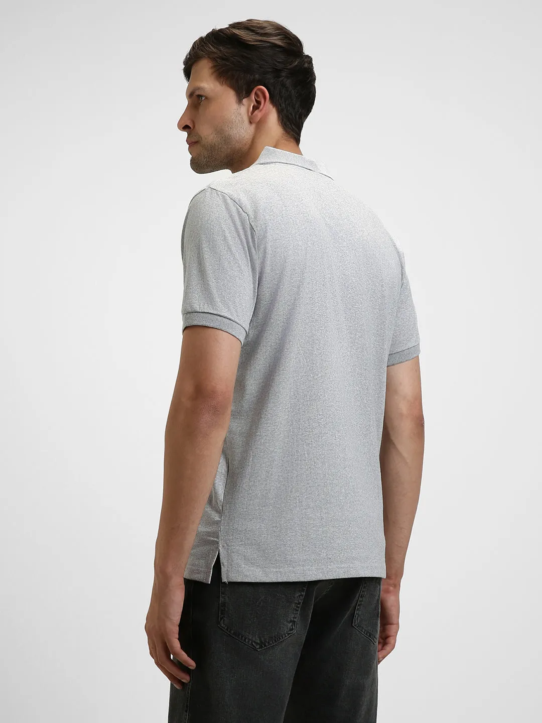 Men's Spread Collar Regular Fit Y/D Stripes Grey T-shirt