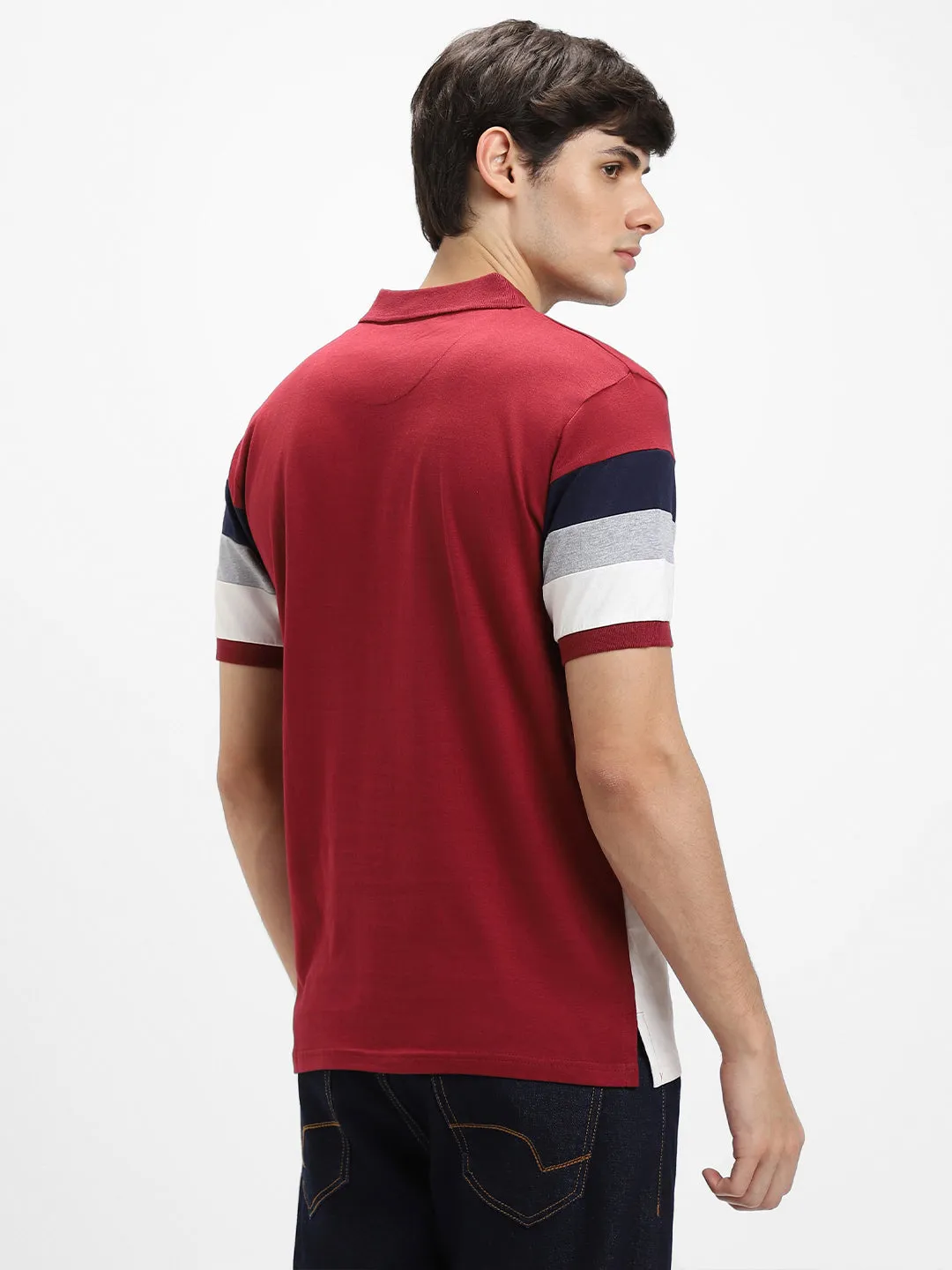Men's Spread Collar Regular Fit Y/D Stripes Maroon T-shirt