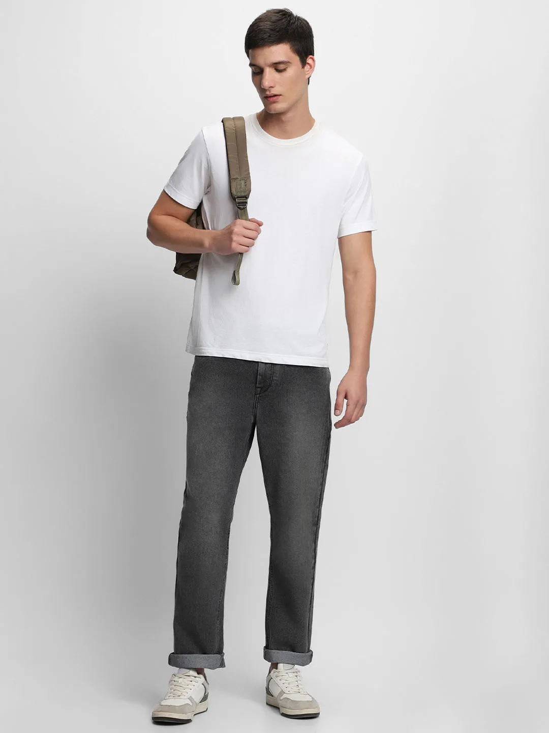 Men's Straight Fit Washed Grey Stretchable Jeans