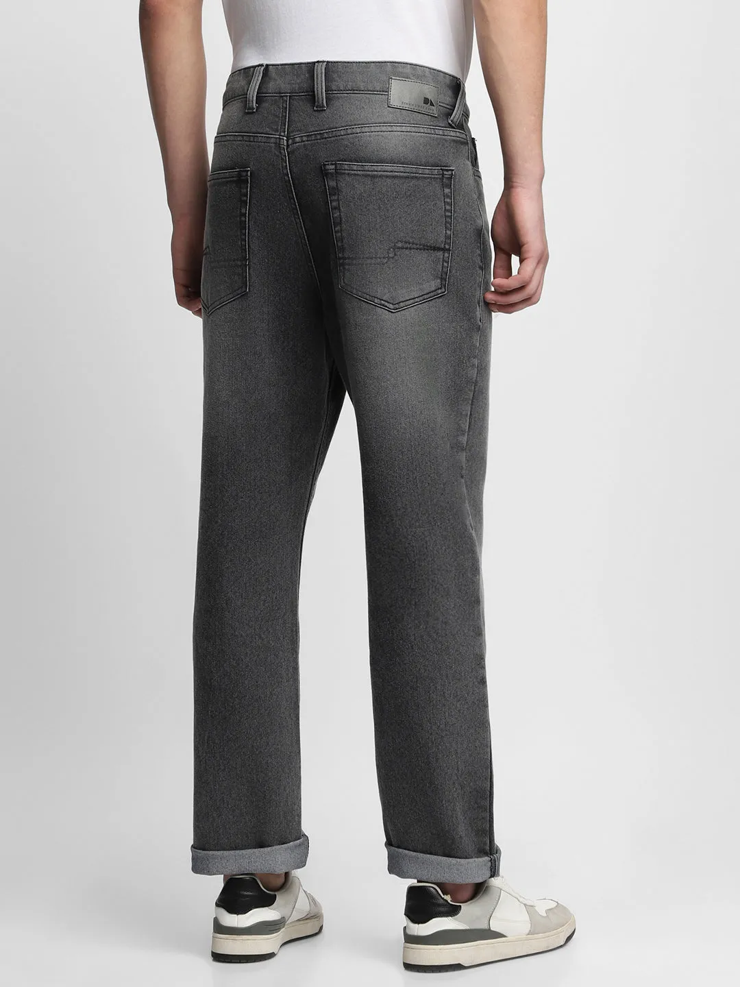 Men's Straight Fit Washed Grey Stretchable Jeans