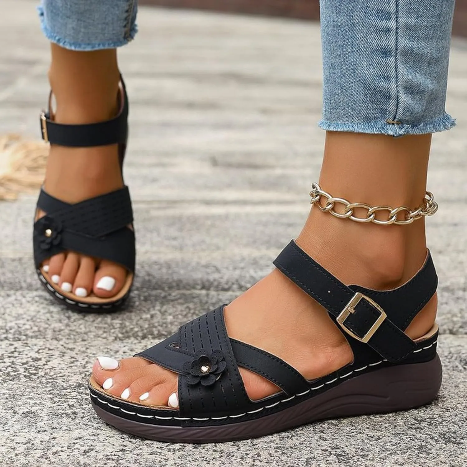 PGOJUNI Soft & Stylish Wedge Sandals for Effortless Comfort Orthopedic Walking Platform Sandals Women Wide Dress Sport Shoes