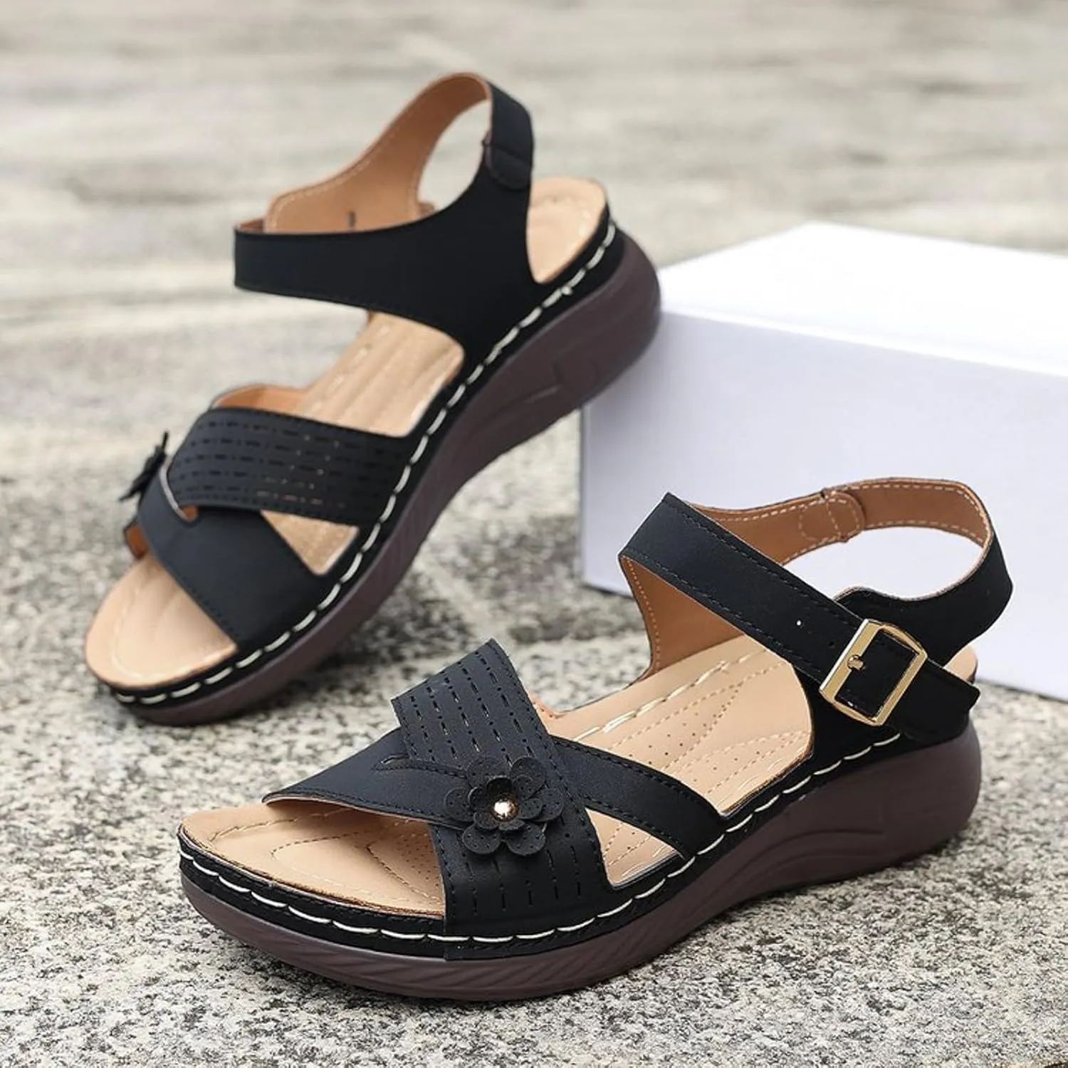 PGOJUNI Soft & Stylish Wedge Sandals for Effortless Comfort Orthopedic Walking Platform Sandals Women Wide Dress Sport Shoes