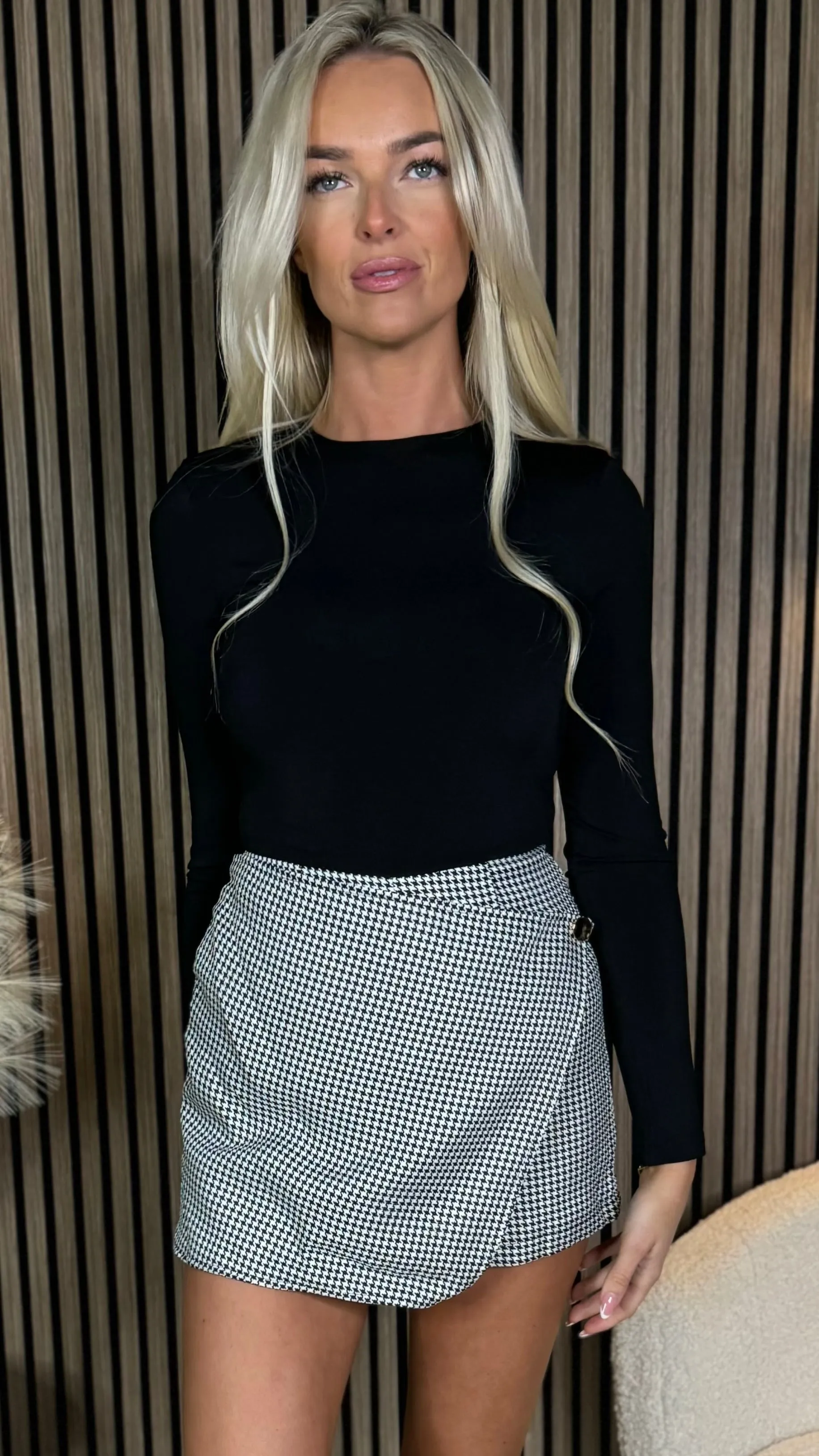 Samira Black And White Houndstooth Long Sleeve Playsuit