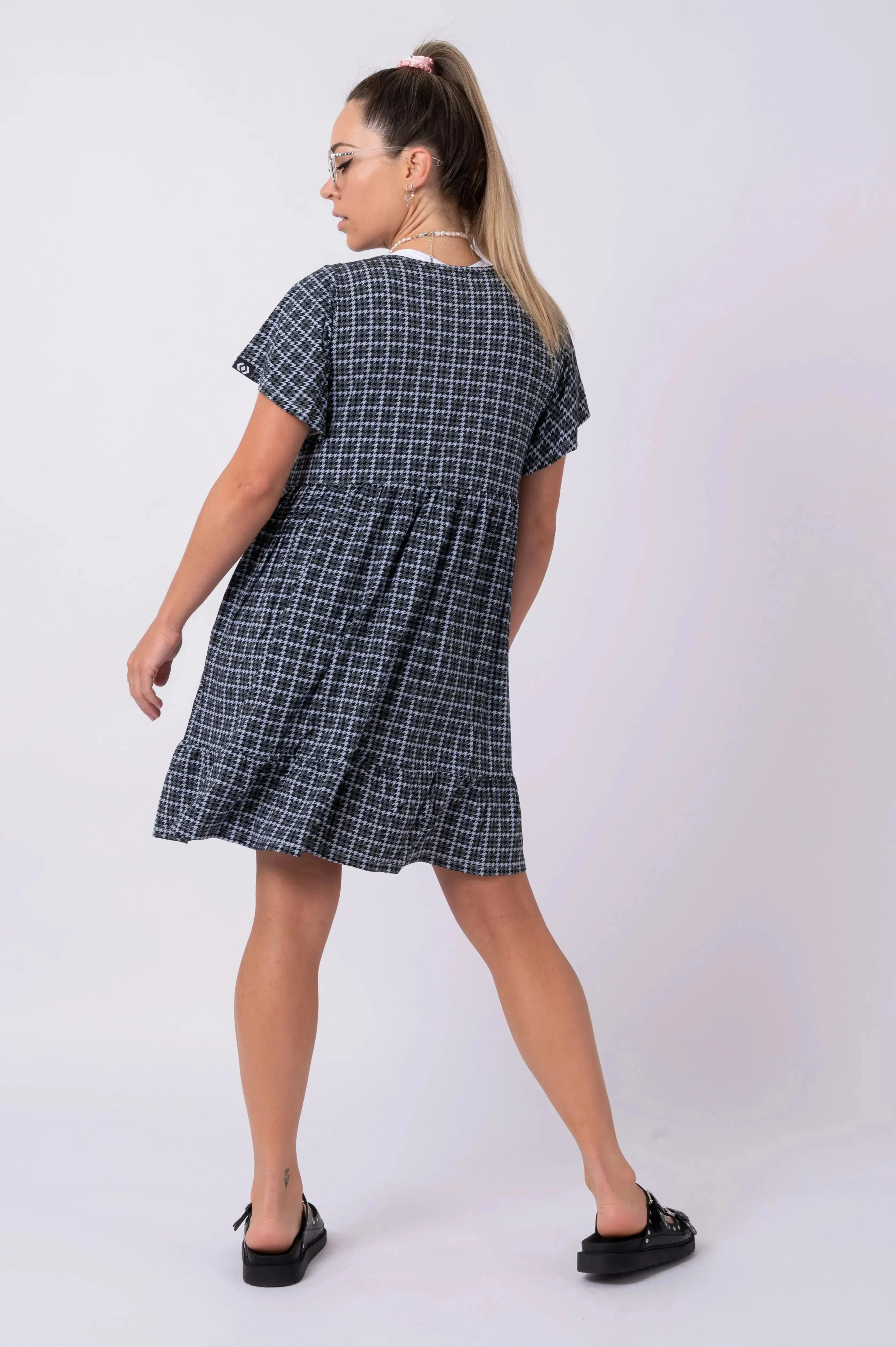 Slinky To Touch Baby Doll Tiered Mini Dress - Toothy Knit Mono