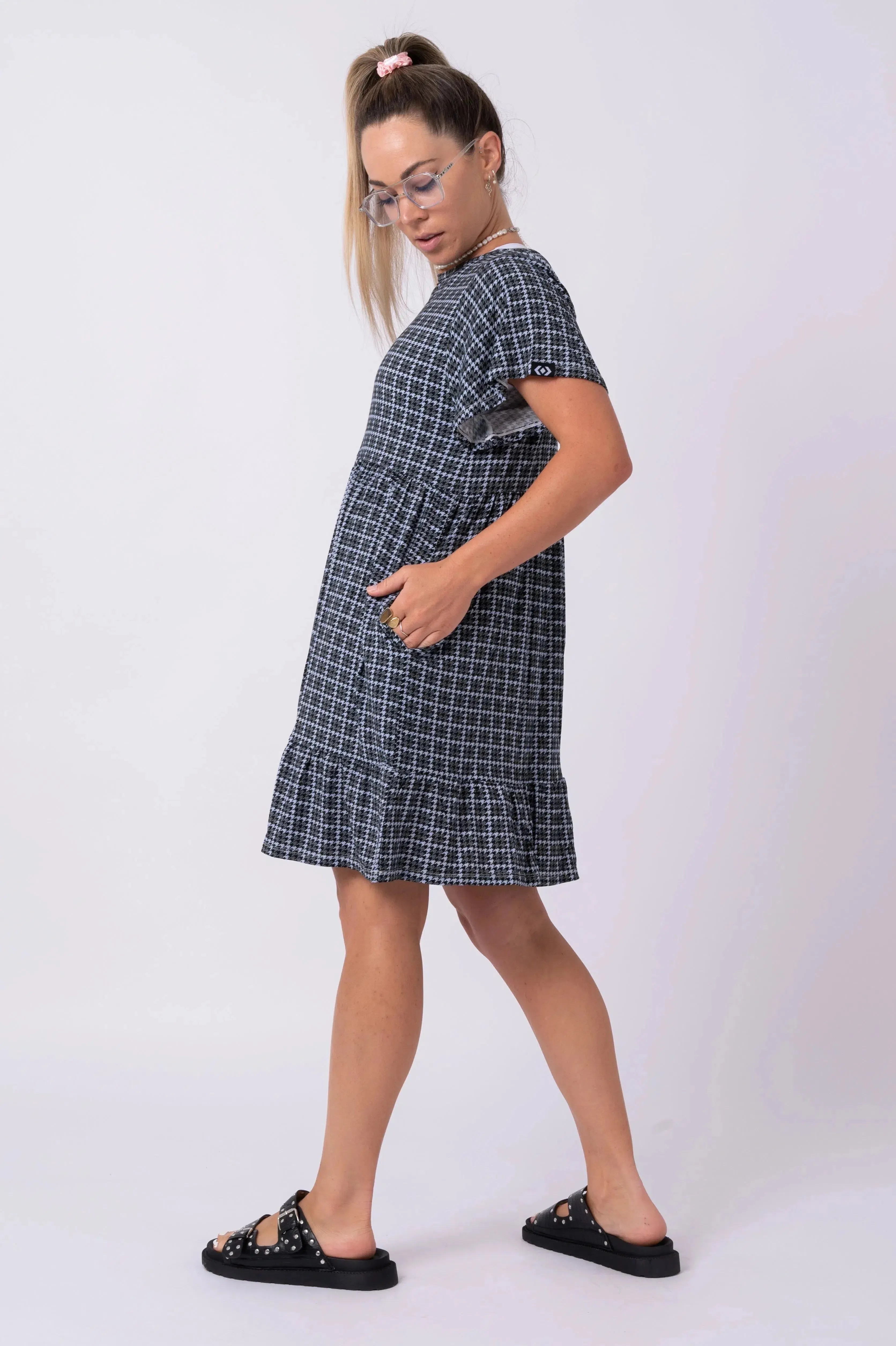 Slinky To Touch Baby Doll Tiered Mini Dress - Toothy Knit Mono