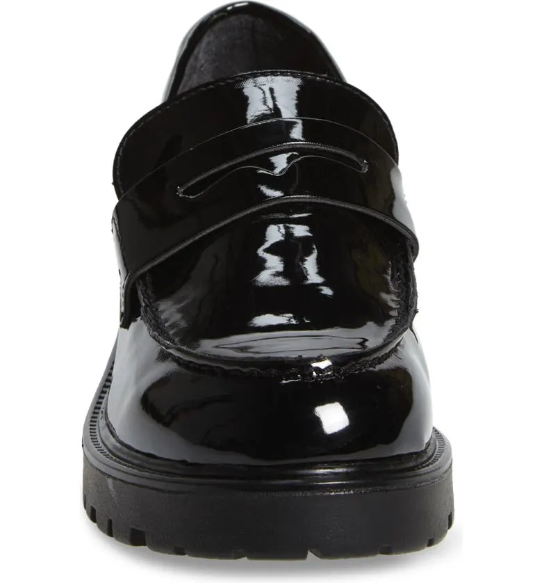 Steve Madden Lotto Black Leather Retro Lug Sole Low Chunky Heel Penny Loafer (10, BLACK)