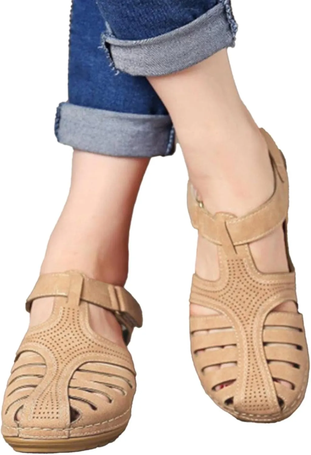 Summer Womens Sandals Casual Bohemia Gladiator Closed Toe Wedge Shoes Comfort Ankle Strap Slip On Orthopedic Platform Sandals