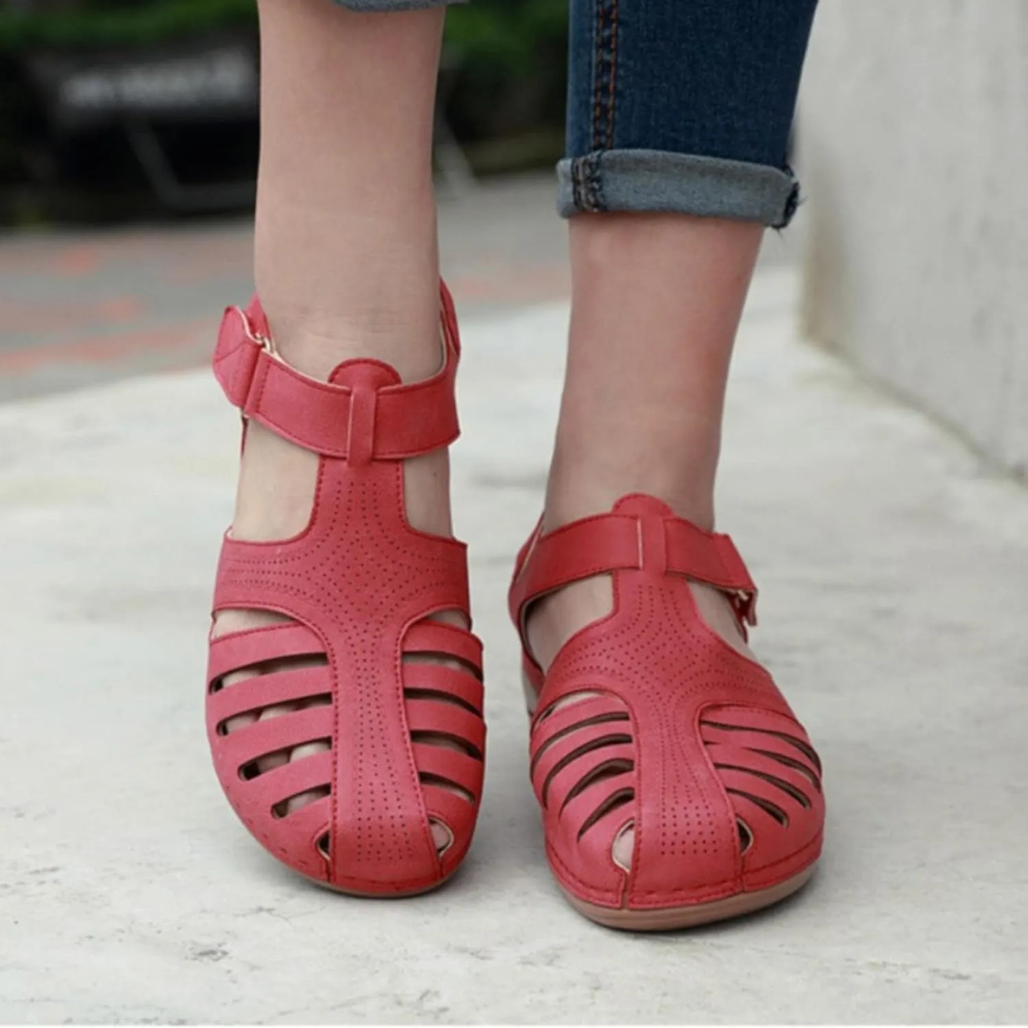 Summer Womens Sandals Casual Bohemia Gladiator Closed Toe Wedge Shoes Comfort Ankle Strap Slip On Orthopedic Platform Sandals