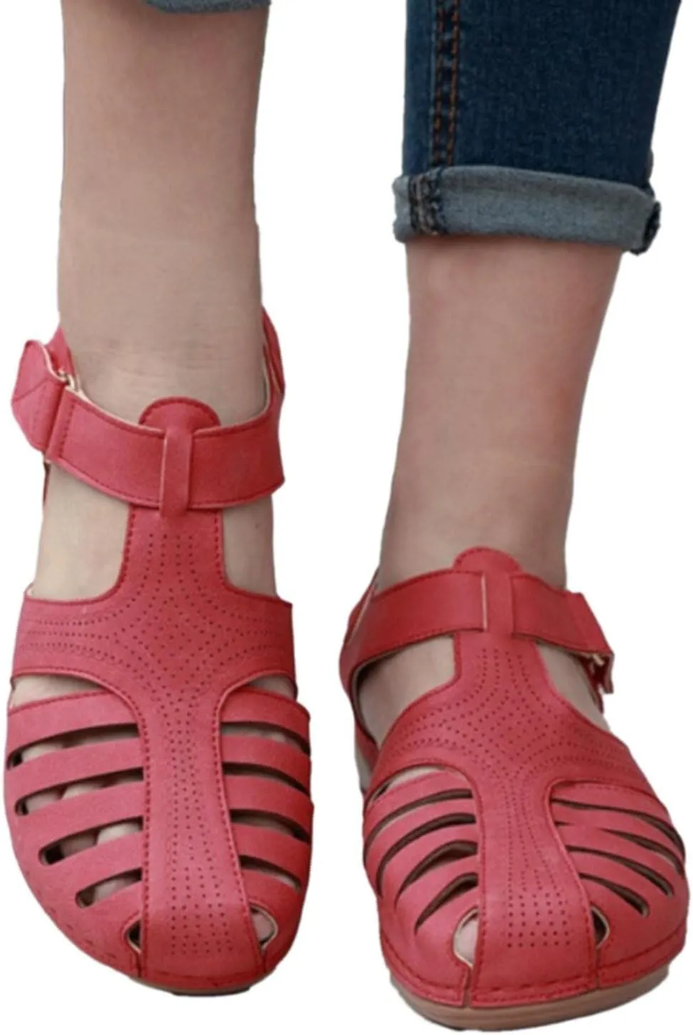 Summer Womens Sandals Casual Bohemia Gladiator Closed Toe Wedge Shoes Comfort Ankle Strap Slip On Orthopedic Platform Sandals