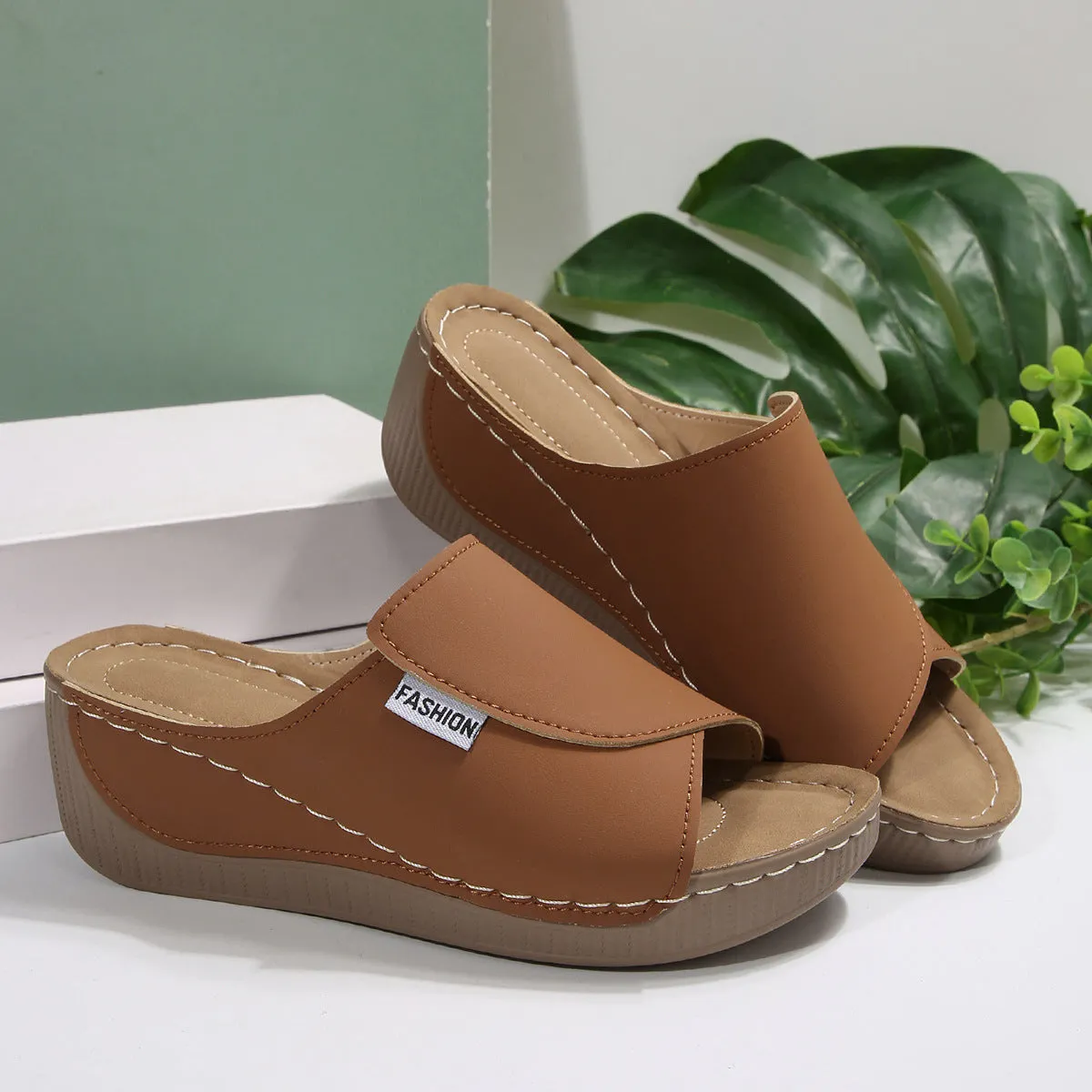 Womens Mule Sandals  Wedge Heel  Open Toe  Slip-On  Cushioned Insole Comfort