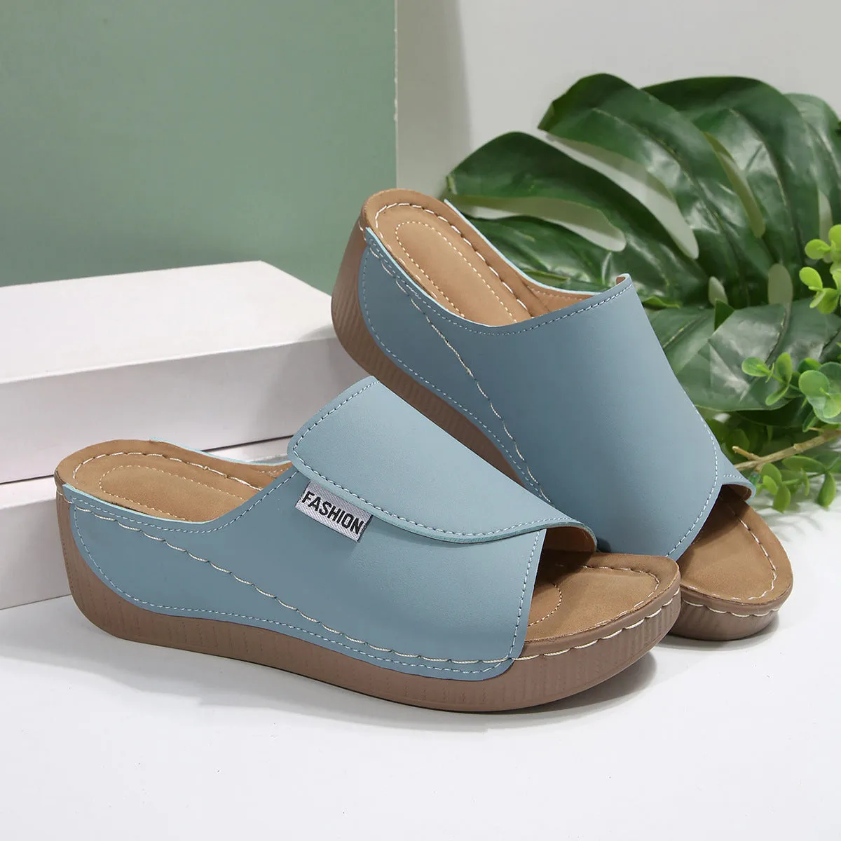 Womens Mule Sandals  Wedge Heel  Open Toe  Slip-On  Cushioned Insole Comfort