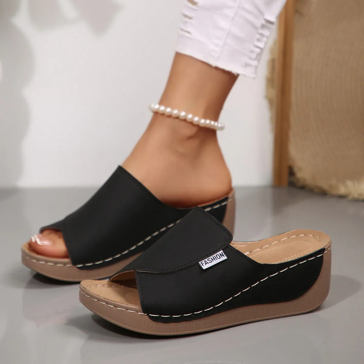 Womens Mule Sandals  Wedge Heel  Open Toe  Slip-On  Cushioned Insole Comfort